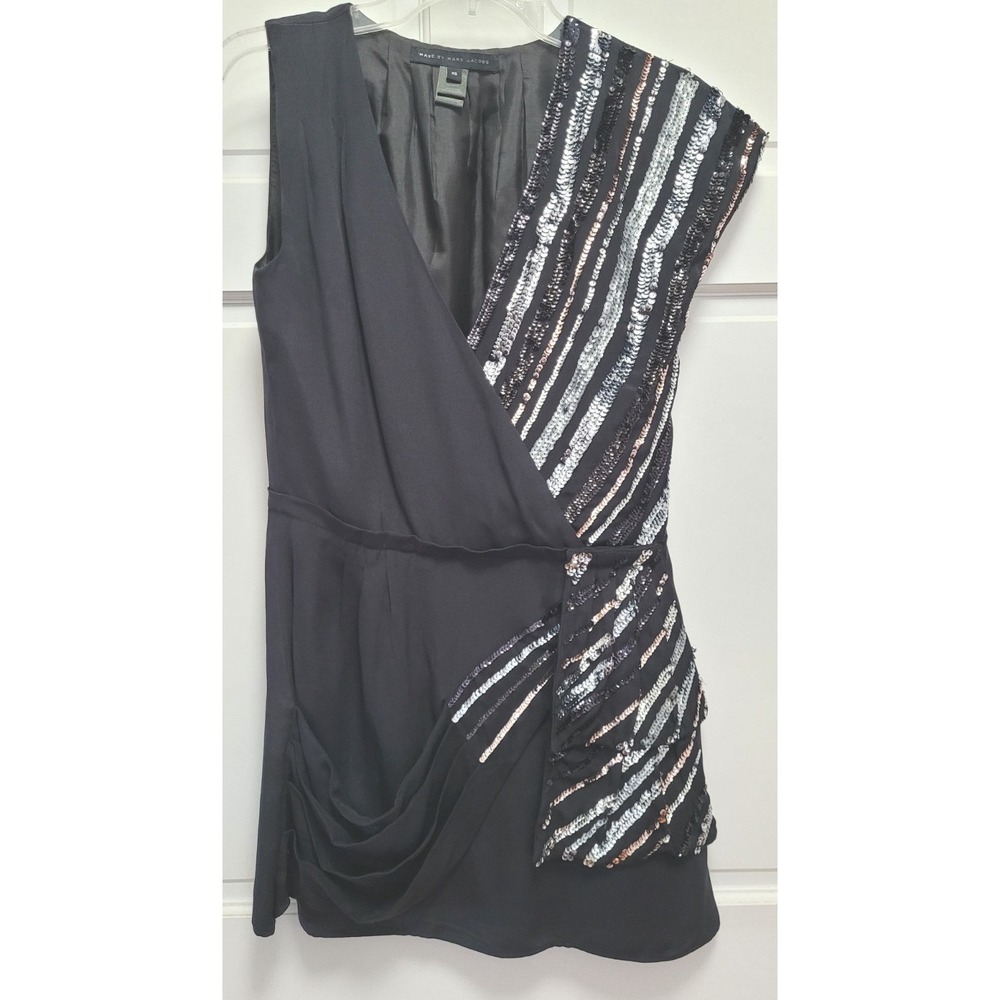 Marc Jacobs Women's 100% Silk Sequin Faux Wrap Mini Dress - Black - XS